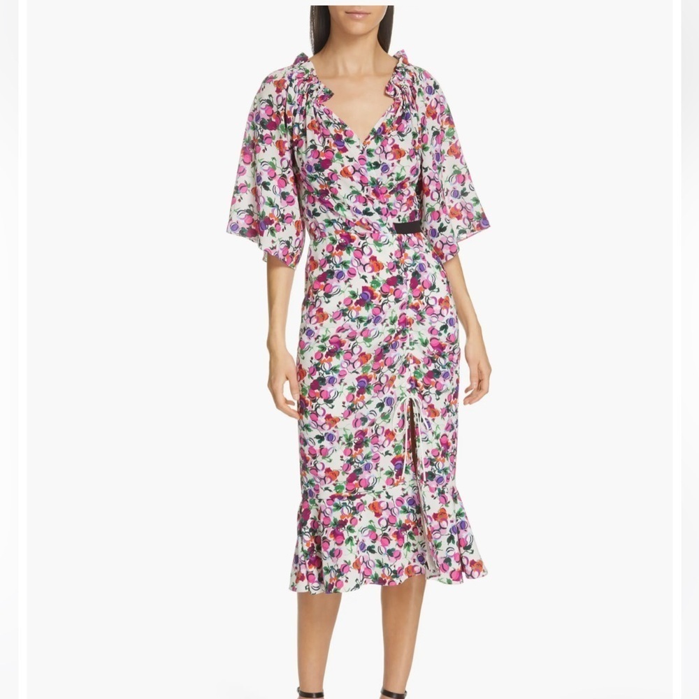 SALONI Olivia Floral Print Off the Shoulder Midi Dress SZ 6